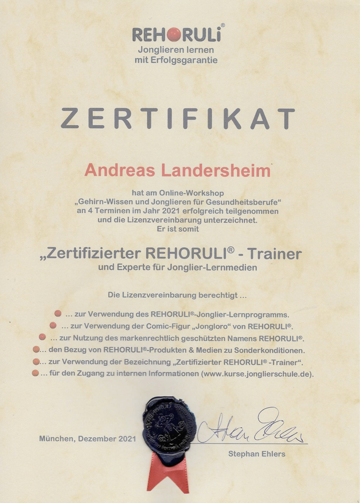 Zertifikat jongliertrainer